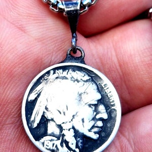 Vintage authentic 1917 Buffalo Indian Nickel coin necklace pendant