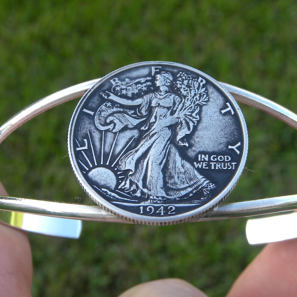 Authentique bracelet marche Liberty en métal avec pièce d'un demi-dollar 1934 ou 1935 1946 1937 1938 1940 1941 1942 1943 1944 1945 1946 1947