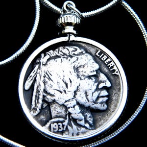 Necklace authentic  Buffalo Indian Nickel coin choose from 1917 1918 1919 1920 1924 1925 1926 1927 1928 1929 1930 1934 1935 1936 1937 1938