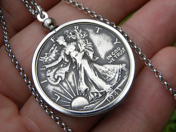 Walking Liberty Half Dollar ネックレス Walking Liberty Half Dollar Necklace, Authentic Silver Coin, Gift