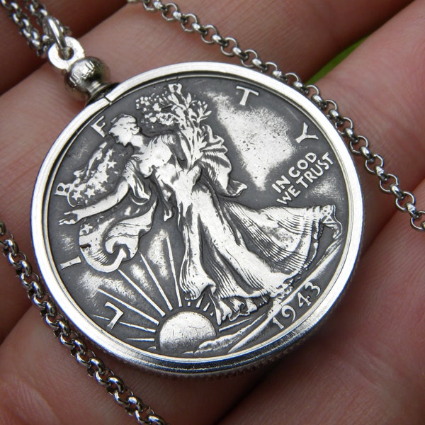 Necklace authentic  1935 1936 1937 1938 1939 1940 1941 1942 1943 1944 1945  1946  1947 Walking Liberty Half dollar coin  gift for her