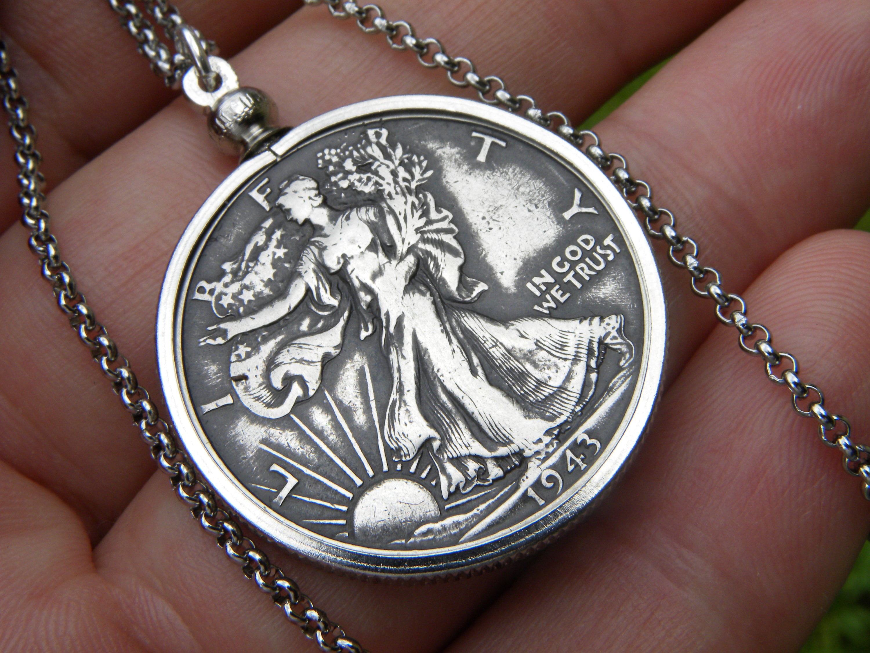 Walking Liberty Half Dollar Necklace, Authentic Silver Coin, Gift