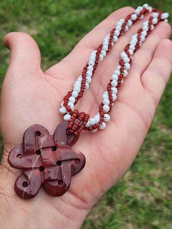 Red Coral Agate Knot Pendant Necklace: Shaman Style Jewelry, 17