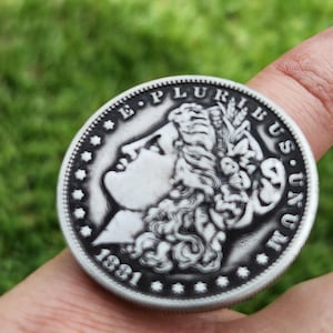 1881 Silver Morgan Dollar Coin Ring - Sterling Silver Band, Size 10