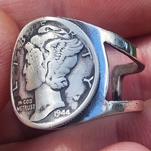 Authentic Mercury Dime Sterling Silver Ring - Adjustable Size 8-9