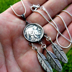 Collana Uomo Con Ciondolo Moneta Autentica Buffalo Indiano Nickel - 1920, 1924, 1936, 1937, 1938 - Foto 3