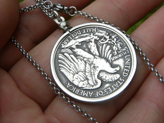 Walking Liberty Half Dollar Necklace, Authentic Silver Coin, Gift
