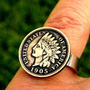 Signet ring authentic full liberty Indian Head coin sterling silver band