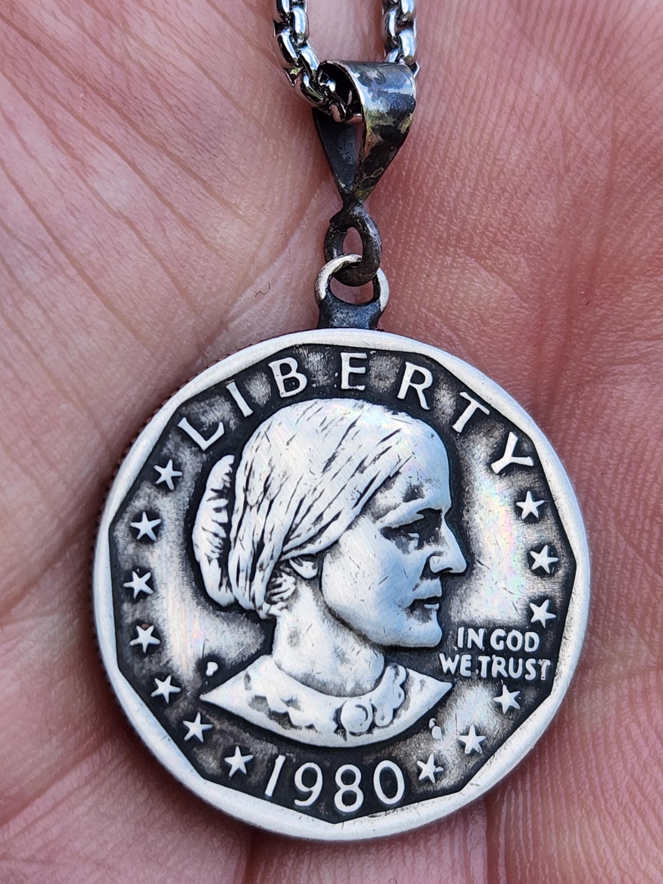 Necklace 1980 Susan B. Anthony One Dollar Coin Sterling Silver