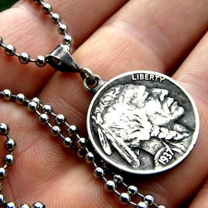Buffalo Nickel Coin Necklace: Authentic Indian Head, Stainless Steel Chain