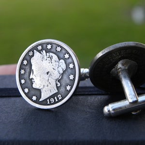 Gemelos vintage Liberty V de níquel - Regalo hecho a mano con plata soldada