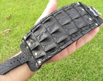 Handcrafted Alligator Leather Cuff Bracelet With Studs - Etsy Israel