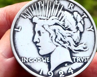 Signet ring authentic 1924 Peace silver one dollar coin 10 size sterling silver band