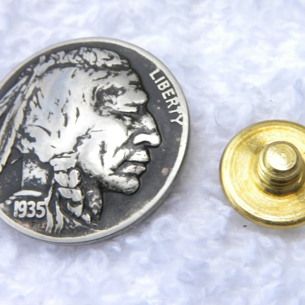 Authentic vintage 1919 to 1938 dates Buffalo Indian Nickel coin Concho pin  badge for hats shoes belts begs wallet bracelet wristband