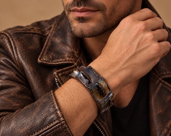 Handmade Alligator Leather Cuff Bracelet: Horn Back, Dark Brown, customize size