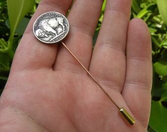 Authentic Buffalo Indian Nickel coin stick pin  brooch long needle nice gift for Bison fans
