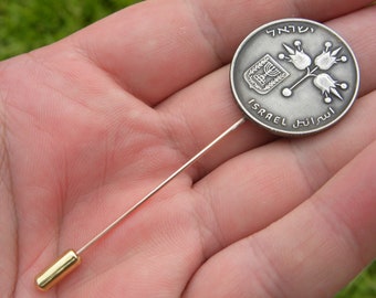 Jüdische Judäische Brosche Pin authentische Israel Granatapfel Menorah Münze