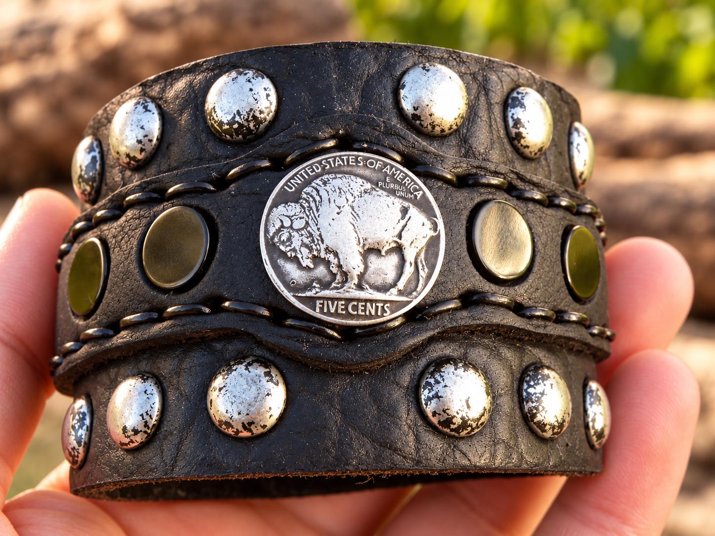 Genuine Handcrafted Buffalo Leather Cuff Bracelet: 1937 Indian