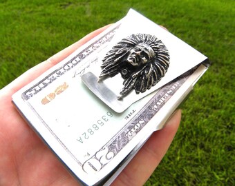 Indian Chief Money Clip: Stainless Steel Biker Gift