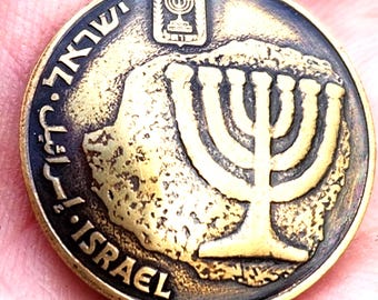 Authentic Israel coins  Agorot Holly Land Menorah Jewish Brooch   pin brooch comes in gift box nice gift for Hanukkah and Bar & Bat Mitzvah