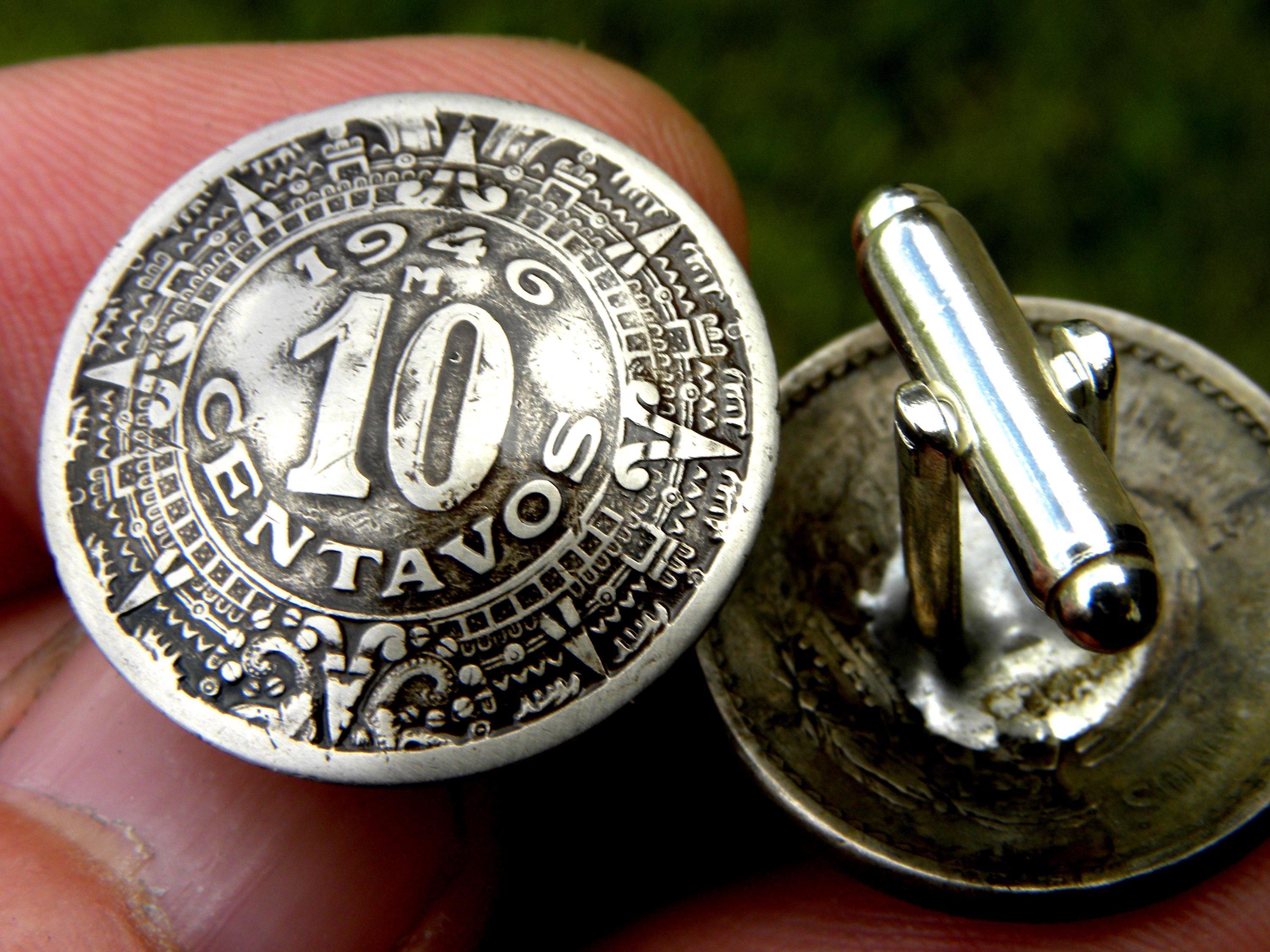 アステカ・マヤ暦コインカフスボタン：本物のメキシコ・センターボ - Etsy 日本