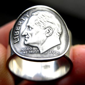 Roosevelt Dime Coin Ring: 925 Sterling Silver Band