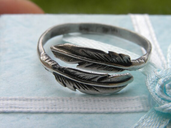Adjustable Sterling Silver Feather Wrap Ring - image 3