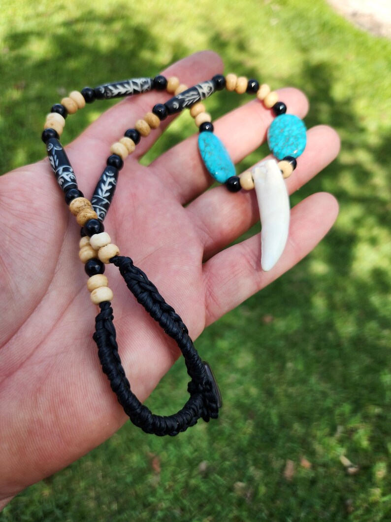 Krigare Shaman-stil tänder äkta alligatortänder turkos halsband choker bild 4
