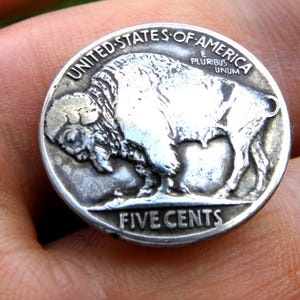 Handmade Buffalo Indian Nickel Coin Pin Brooch - Gift Box