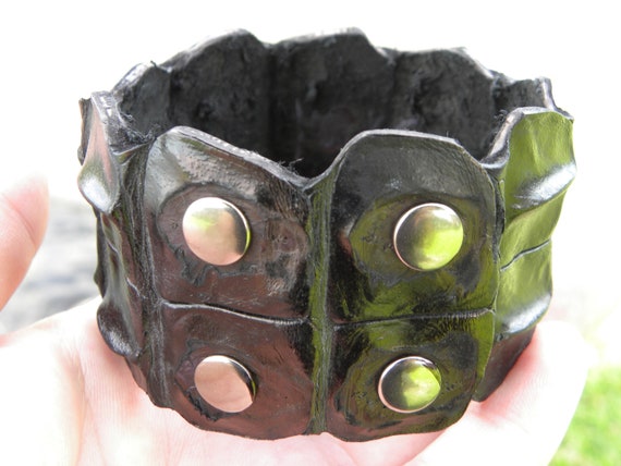 Handmade Black Alligator Leather Bracelet: Hornback Skin, Custom