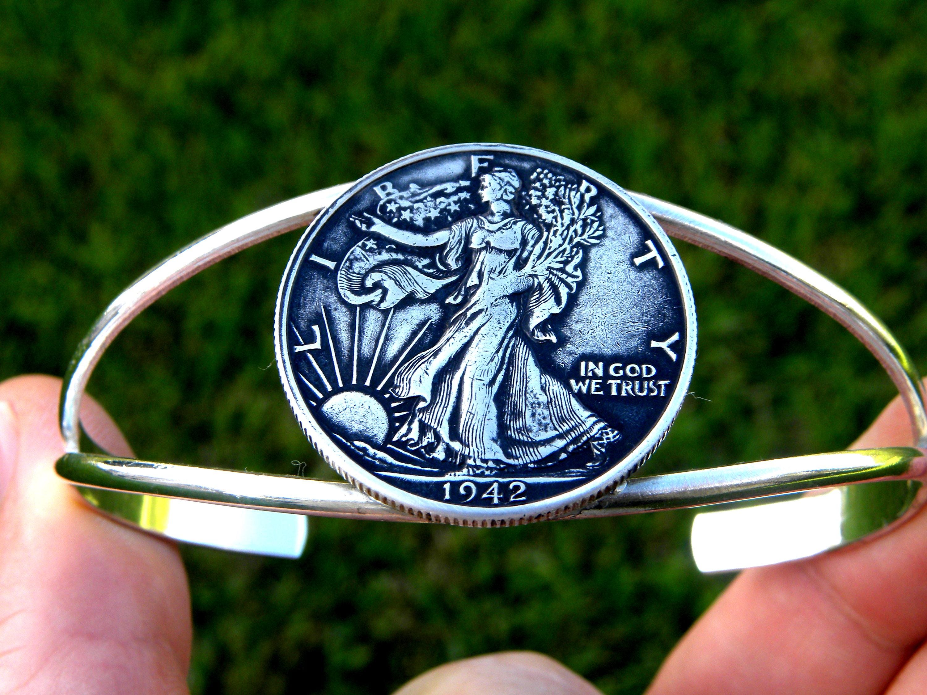 Vintage Walking Liberty Half Dollar Coin Bracelet - Silver Plated