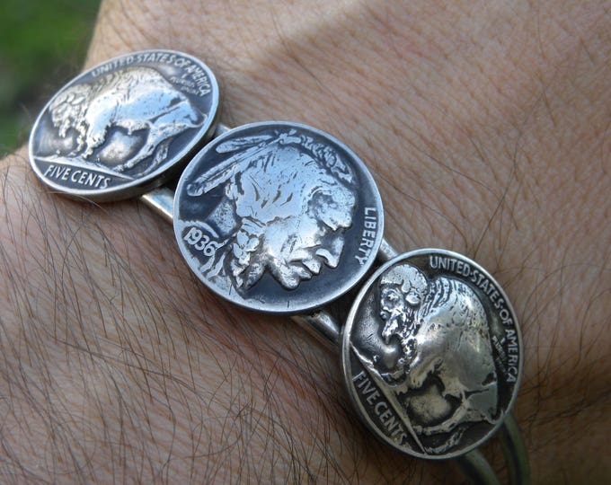 Featured listing image: Authentic Buffalo Indian Nickel coin cuff bracelet wristband nice birthday gift 1930 1934 1935 1936 1937 1938   Bison fans biker