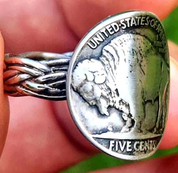 Sterling Silver Authentic Buffalo Indian Nickel Coin Ring - Size