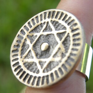 Jewish Judaica coin jewelry signet ring vintage ancient  1288AH/1871AD Star of David bronze coin sterling silver 7 size  gift for Hanukkah