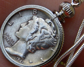 Necklace Pendant Vintage silver Mercury dime coin silver plated chain choose the year from 1936 1939 1940 1941 1942 1943 1944 1945