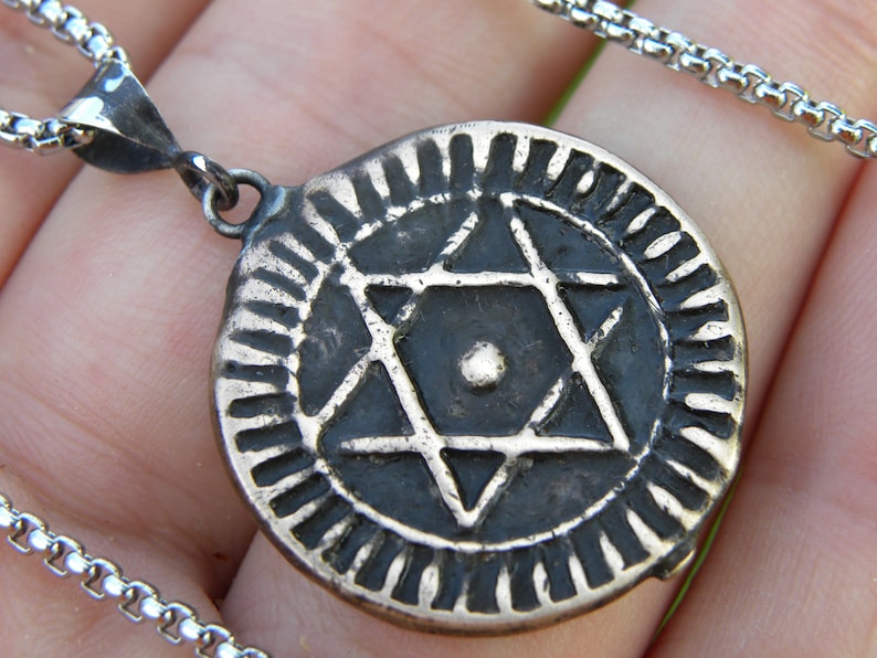 Jewish necklace pendant authentic 1289 AH 1872 AD Ancient Star of David Bronze Morocco minted Seal of Solomon King of Solomon coin