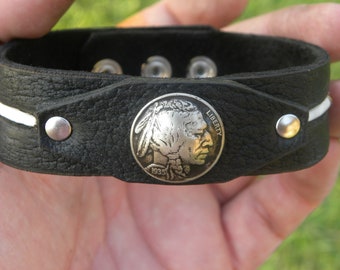 Handmade Buffalo Nickel Coin Leather Bracelet: Bison Fan Jewelry