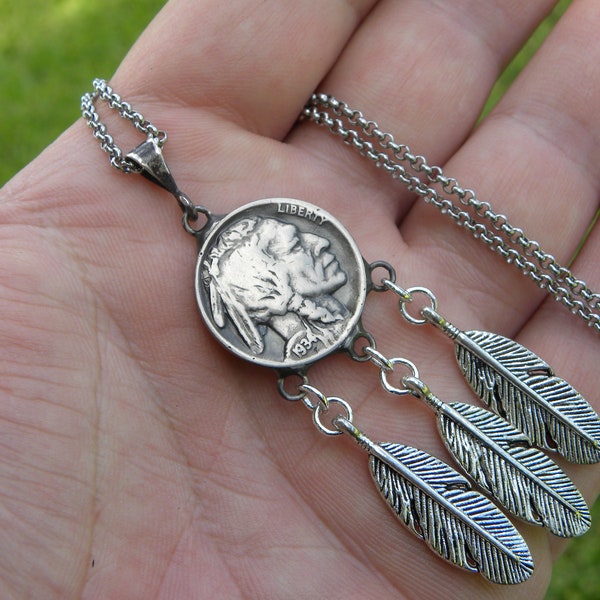 Dream catcher authentic Buffalo Indian Nickel coin feather 1917 1918 1919 1920 1923 1924 1925 1926 1927 1928 1929 1930 1934 1935 1936 1938