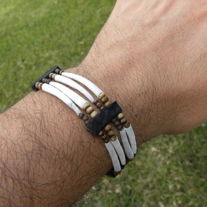 Handcrafted Shaman Bracelet: Buffalo Leather, Dentalium Shells, Bone - Custom Size