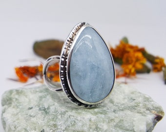 Teardrop Aquamarine Cocktail Ring, Statement Ring, Teardrop Aquamarine Ring, Lovely Blue Gemstone Ring,  One of a kind Silver Ring, US 8.5