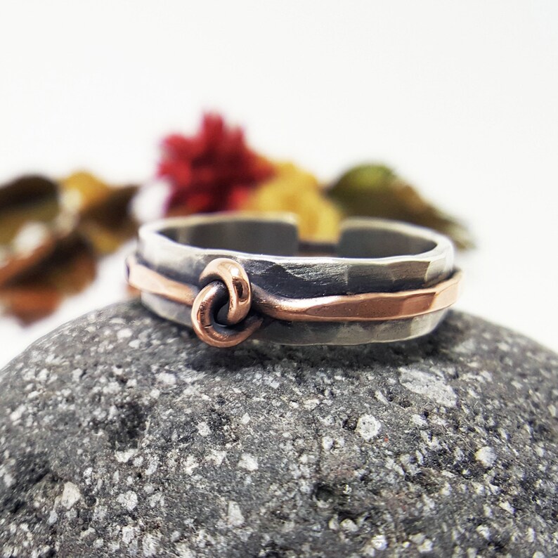 Hammered Sterling Silver & Copper Knot Ring Engagement Ring Etsy