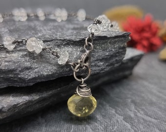 Natural Crystal And Lemon Quartz Bracelet, Lemon Tear Drop Bracelet, Dainty Bracelet, Chain and Link Bracelet