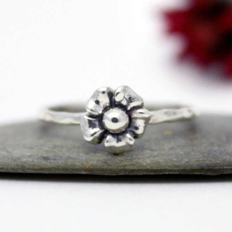 Flower Ring Cute Flower Ring Simple Ring Silver Stacking Etsy
