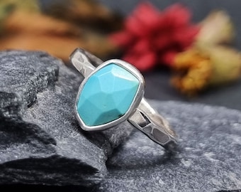 Sleeping Beauty  Silver Ring, Natural Sleeping Beauty Turquoise Ring, Geometric Turquoise Ring, Cocktail Ring, Blue Gemstone Ring, Size 8