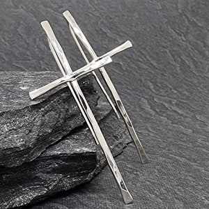 Cross Dangle Earrings, Sterling Silver Earrings,  Hammered Cross Earrings,  Large Crosses, Silver Hook Earrings, Cross Jewelry, Christian