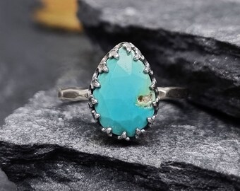 Sleeping Beauty Turquoise Sterling Silver Ring, Natural Sleeping Beauty Turquoise Statement Ring,  Cocktail Ring, Blue Gemstone Ring, Size 8
