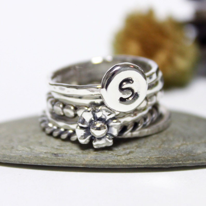 Flower Ring Cute Flower Ring Simple Ring Silver Stacking Etsy