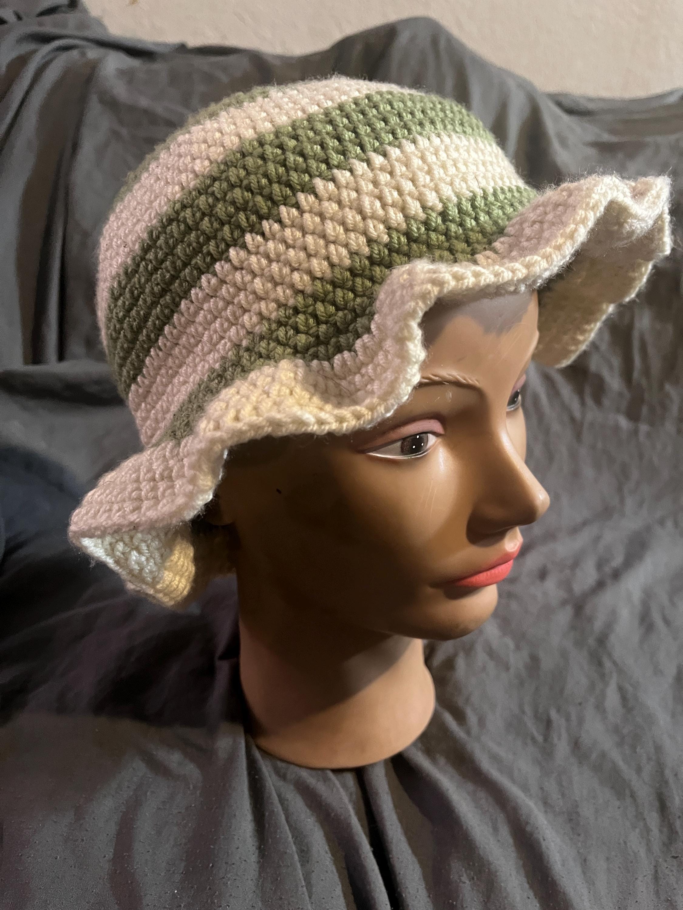 NEW! Faithfull the Brand Green and White Striped Crochet Bucket. Checkered Bucket Straw Sun & Beach Hat for Women - Sadie in  main image 4