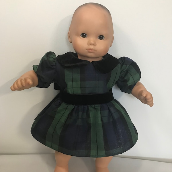 15" Baby Doll Blue/Green Plaid Doll Dress