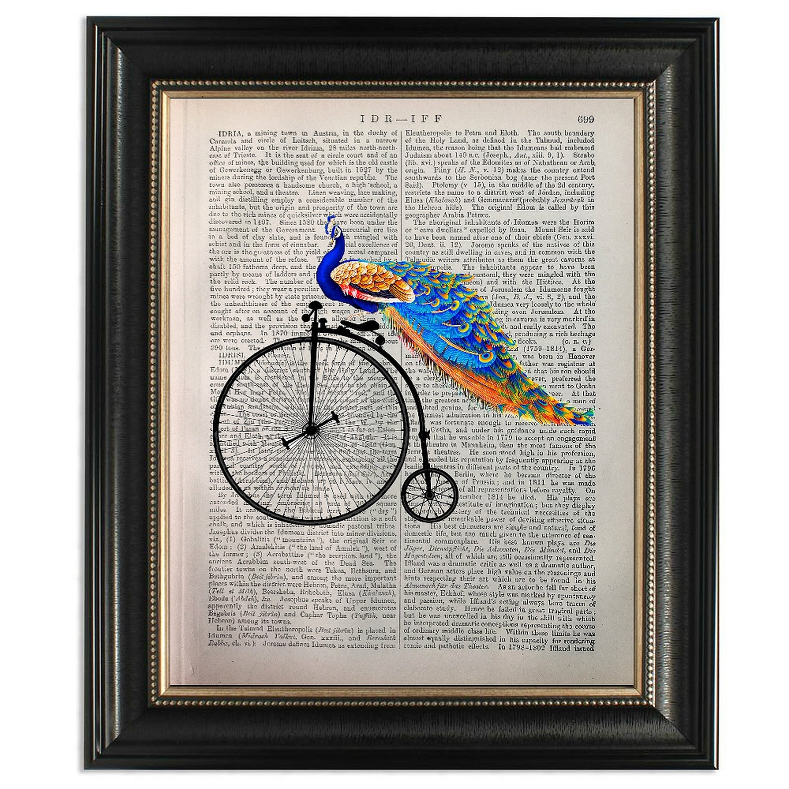 Peacock Riding Bike Printed On Antique Encyclopedia Page Etsy